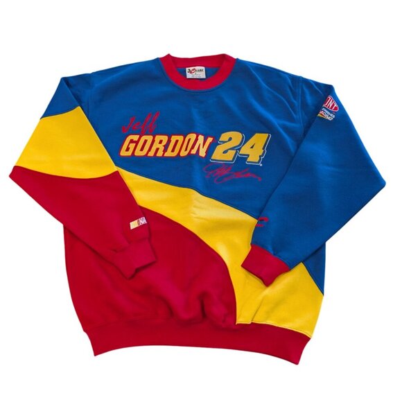 VINTAGE Jeff Gordon NASCAR Sweatshirt L Primary Colors 24 Dupont Racing